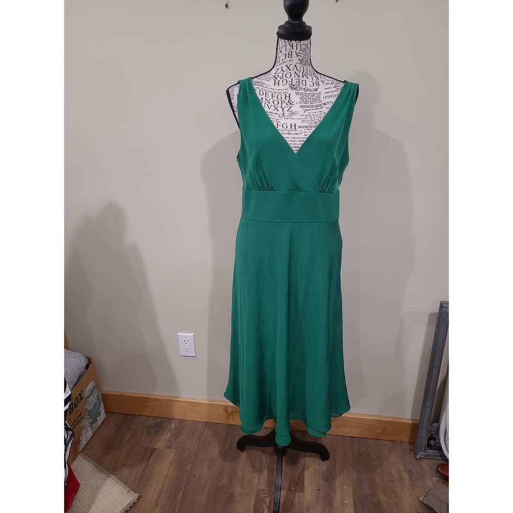 J.Crew elegant forest green silk midi dress ruched V-neckline SZ women 12 event